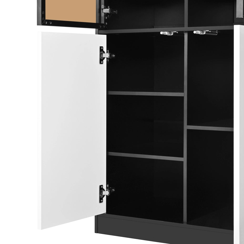 Credenza con 6 ante e 14 vani; illuminazione LED - per soggiorno - 100×40×105 cm - nero e bianco