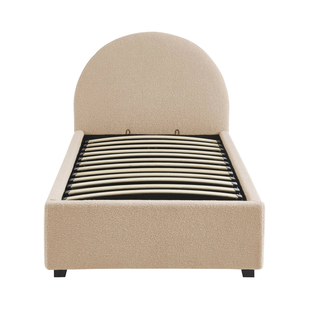 Struttura letto con contenitore e testiera 90x190cm, imbottita bouclé,