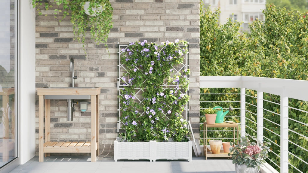 Fioriere con Sistema di Irrigazione 2 pezzi Bianche