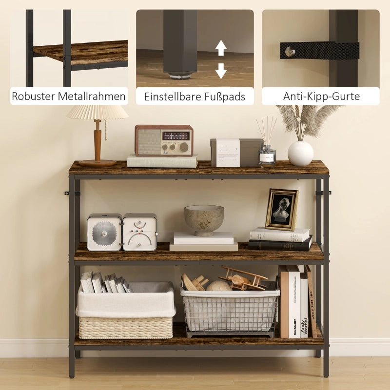 TAVOLO CONSOLLE 101x35x80 cm Legno Marrone Rustico, 3 ripiani