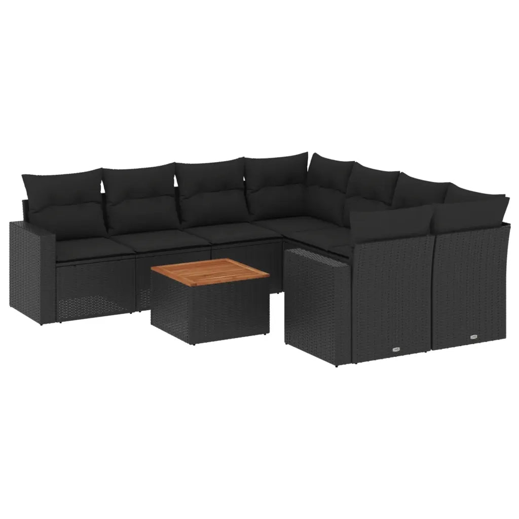 Set Divani da Giardino 9 pz con Cuscini Nero in Polyrattan 3224046