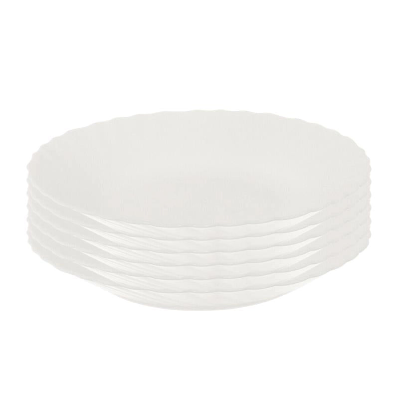 SET 6 PIATTI FONDI PRIMA IN VETRO TEMPERATO BIANCO DA 23 CM