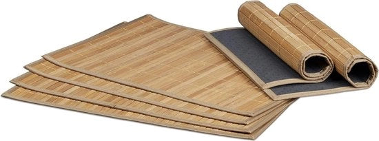 Set di assorbitori per piatti da 6 pezzi - Bamboo - Base antiscivolo - Lavabile - DxB 30 x 45 cm - Assorbitori in legno - Naturale.
