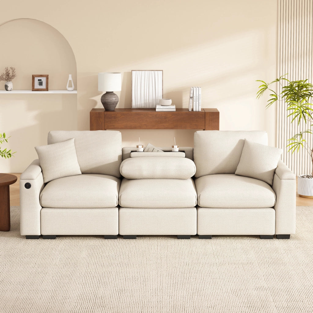 DIVANO 3 POSTI Modulare 242x80x88 cm Chenille Beige
