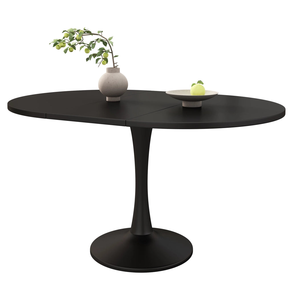 Tavolo da pranzo allungabile ovale con piano in MDF e struttura in ferro per soggiorno moderno nero 100 × 100 × 75 cm