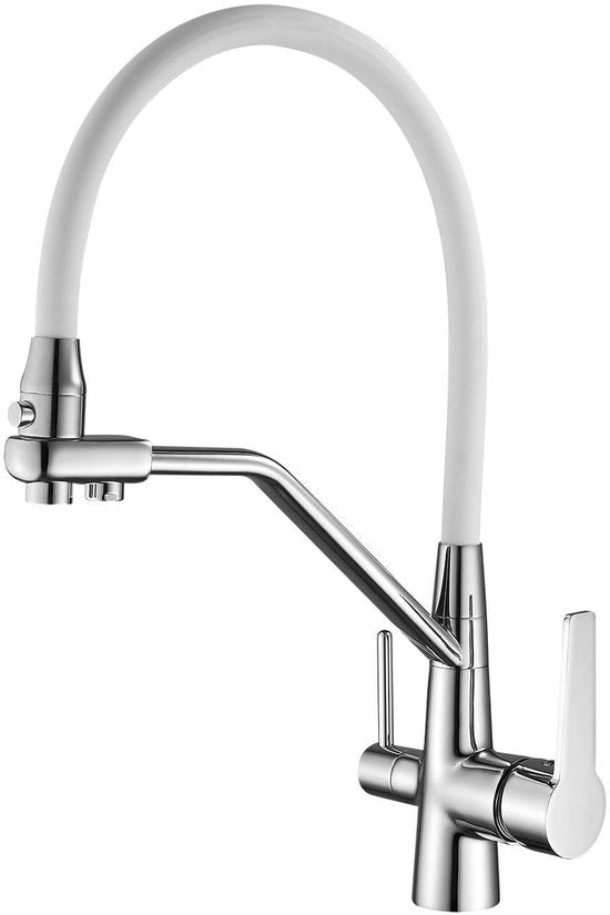 Fissura 3-in-1 con scarico flessibile - Fissura con dispositivo di spruzzo - Filtro acqua - Doccia con 2 tipi di getto - Progettata per risparmiare spazio - Compatibile con sistemi di filtraggio dell'acqua - Fissura mista