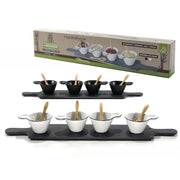 Trade Shop - Set Antipastiere Con 4 Piattini E Cucchiaini In Bamboo E 1 Vassoio In Ardesia -