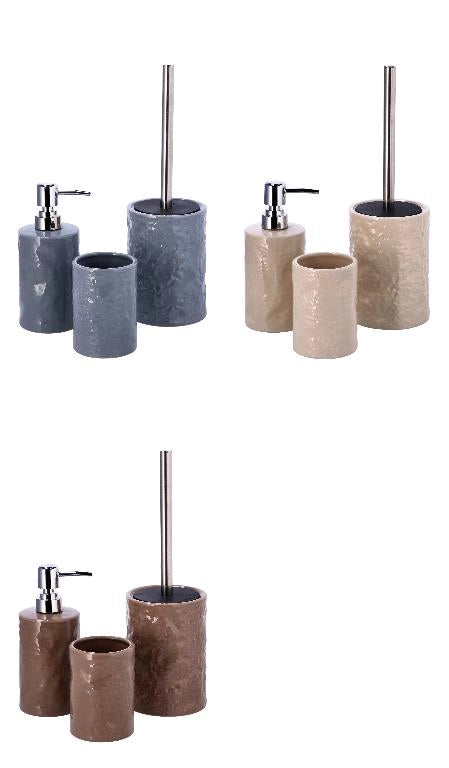 Set 3 Pezzi Accessori Bagno in Ceramica Portaspazzolini Dispenser Scopino 3 Colori