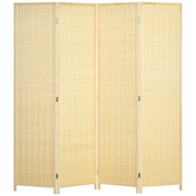 Paravento Separè 4 Pannelli H180 cm in Legno e Bambù Naturale
