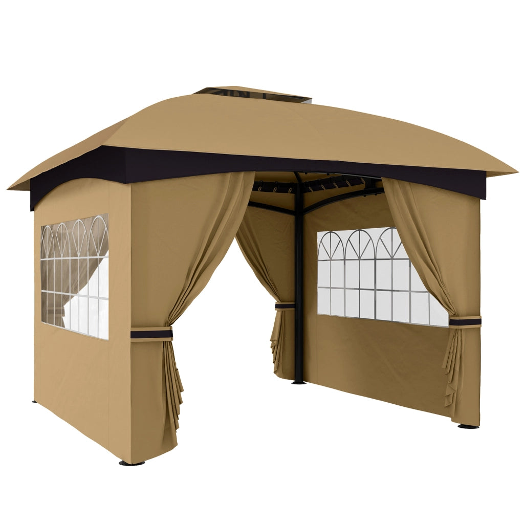 Gazebo da Giardino 3.4x3.4m con Pareti, Protezione UV e Tetto a 2 Livelli, Beige