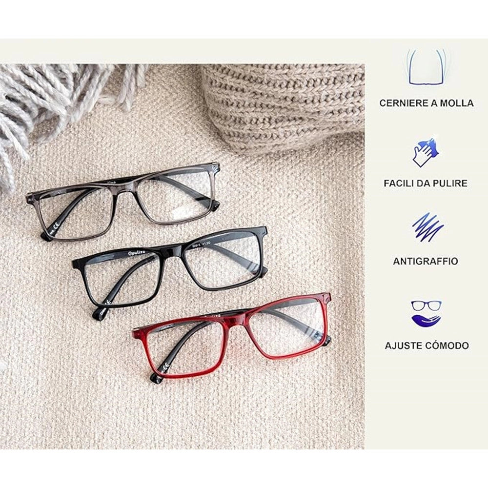 Trade Shop - Set 5 Occhiali Da Lettura Montatura Media Rettangolari Uomo Donna Cerniere Molla -   -gradazione +3,50    -