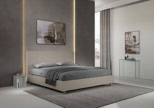 Letto Matrimoniale King Size 200x200 cm con Rete e Contenitore Imbottito in Similpelle Mika Tortora