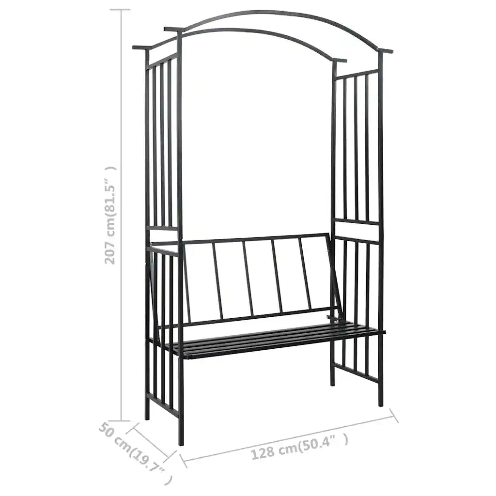 Arco da Giardino con Panca Nero 128x50x207 cm in Ferro 47093