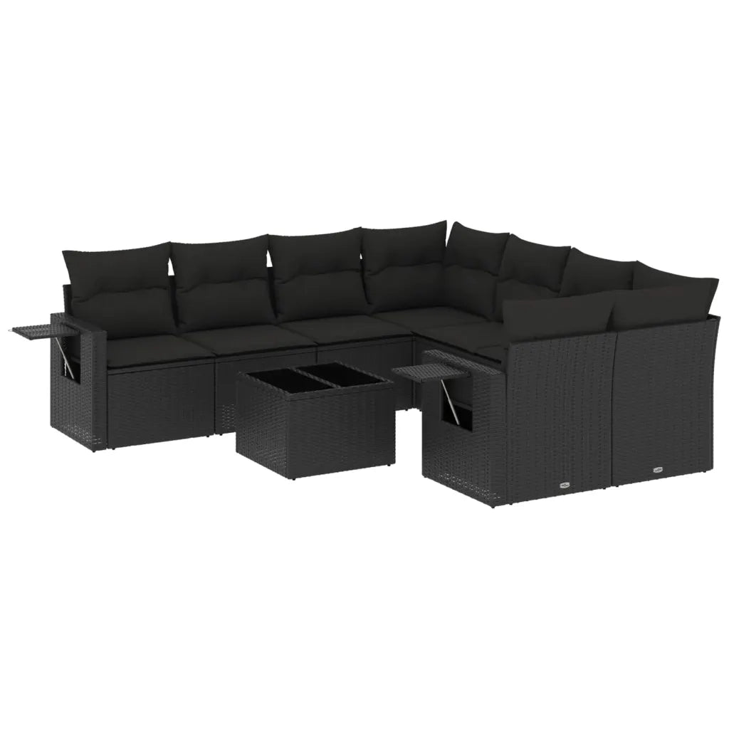 Set Divani da Giardino 9 pz con Cuscini Nero in Polyrattancod mxl 113235