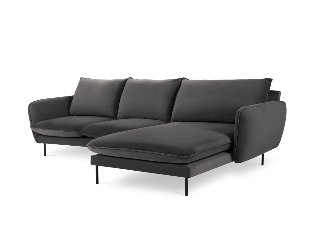 Cosmopolitan Design - Divano angolare destro "Vienna" 5 posti in velluto grigio scuro 