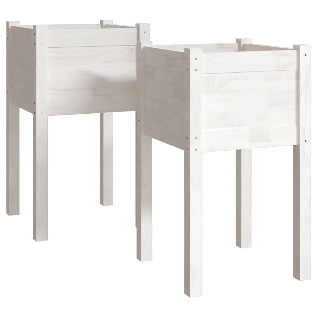 2 pz Fioriere | Cassetta per fiori | Vaso da Giardino Bianche 40x40x70 cm in Legno di Pino