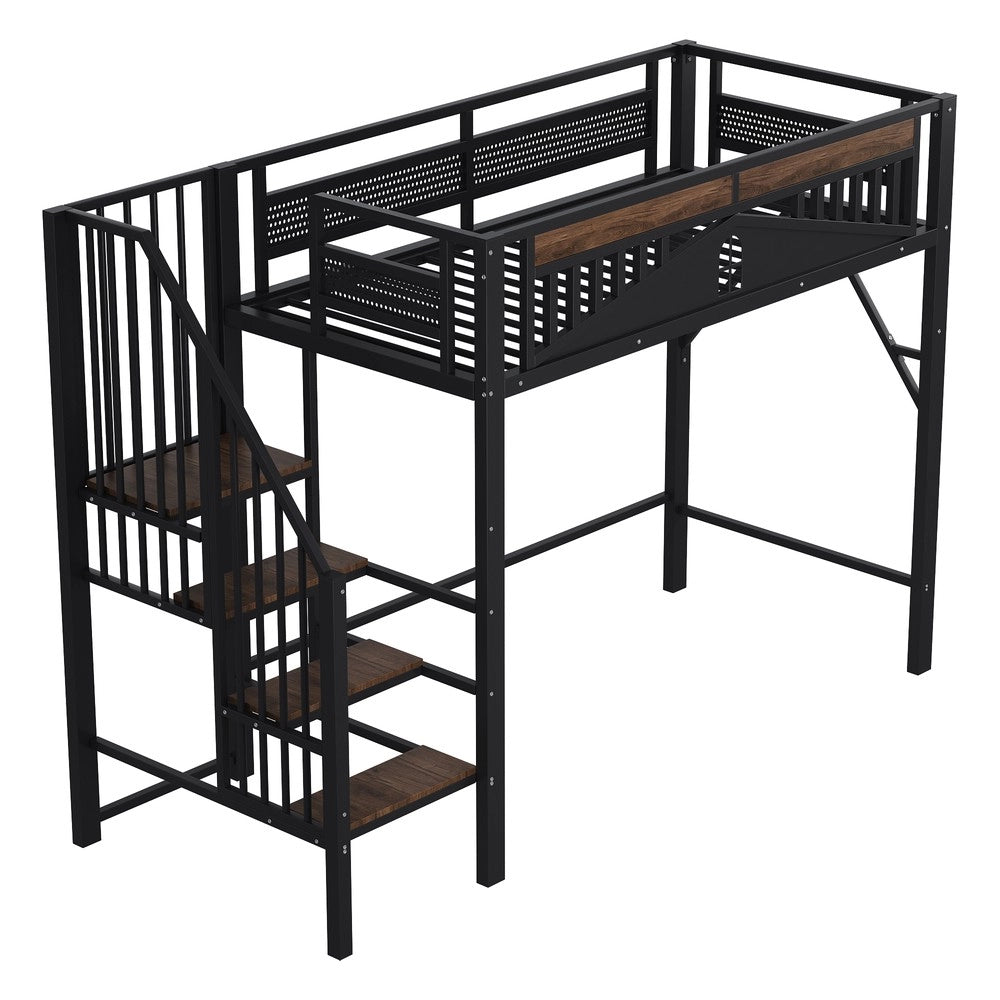 Letto a Soppalco in Metallo 90x200 con Scala ¨C MINIMAL ¨C Nero
