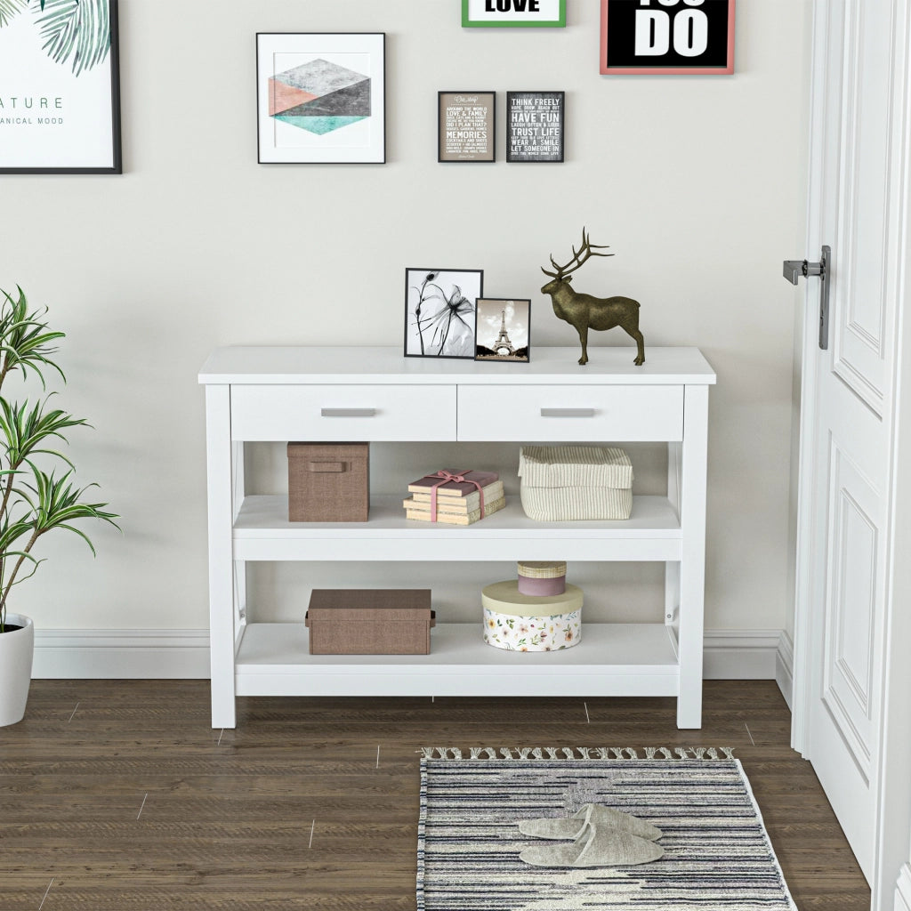 Tavolino da salotto con 2 cassetti e ripiani ¨C zephmum ¨C 105x40x76 cm bianco