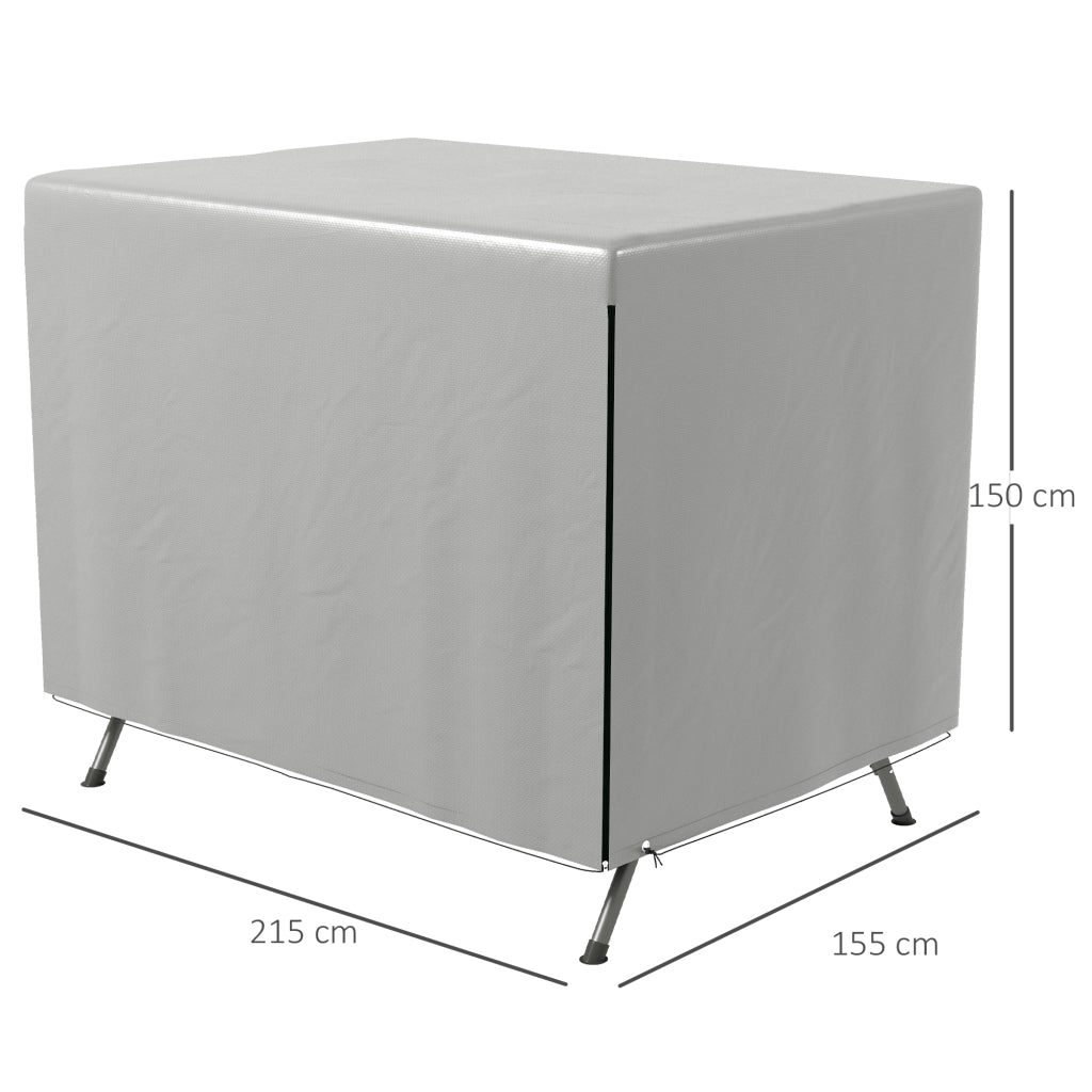 Copertura per mobili da giardino impermeabile con zip e cinghia con fibbia in polietilene grigio 215 × 155 × 150 cm
