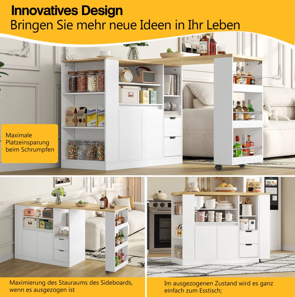 Isola da cucina con piano girevole estraibile, 115 cm