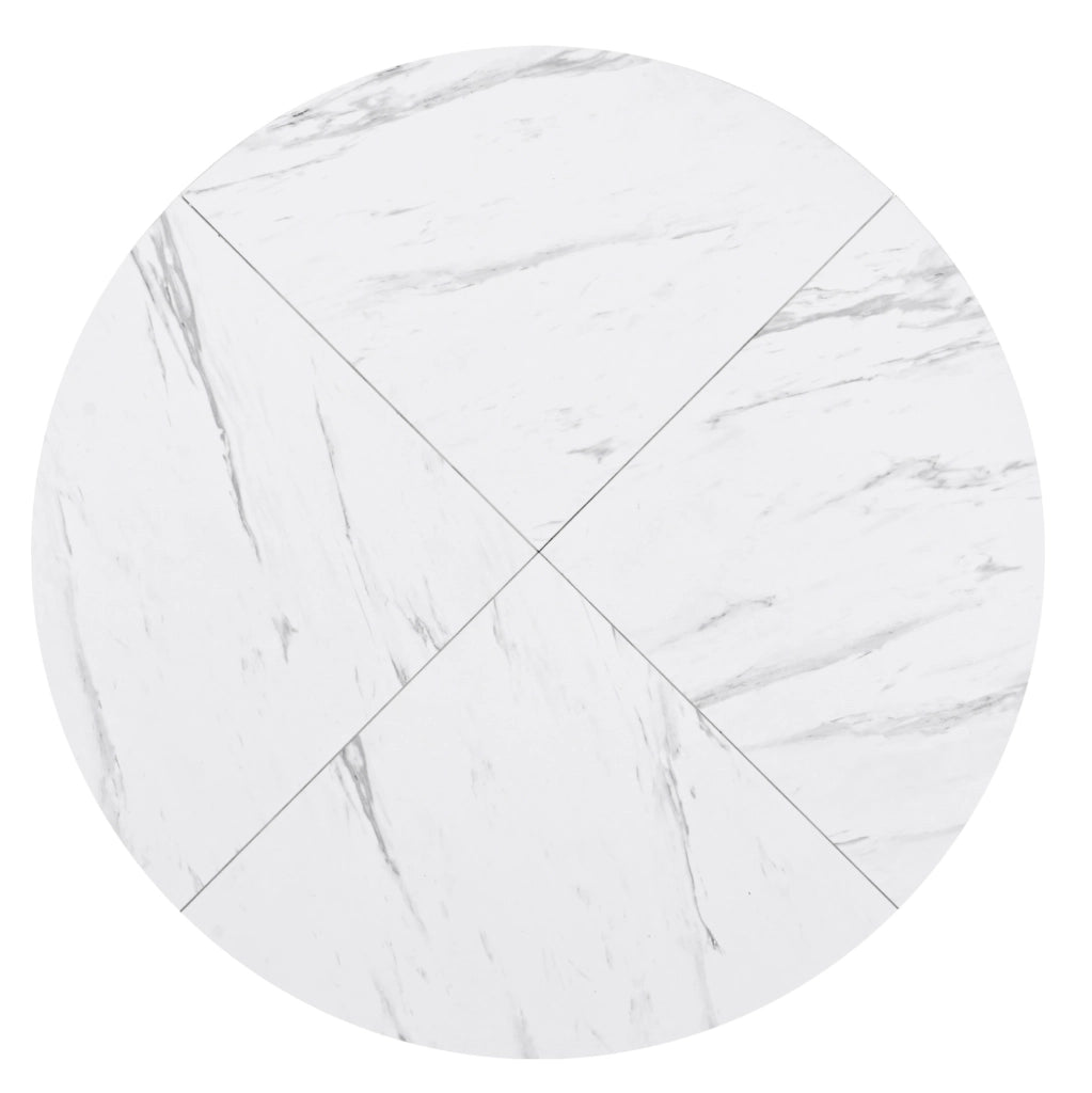 Tavolo da pranzo rotondo 100 cm; MDF effetto marmo bianco con struttura in metallo dorato
