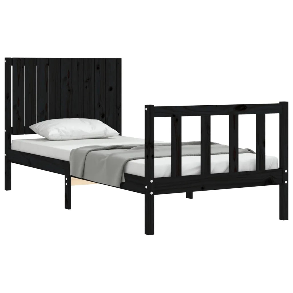 Giroletto con Testiera Nero Single in Legno Massello 3192915