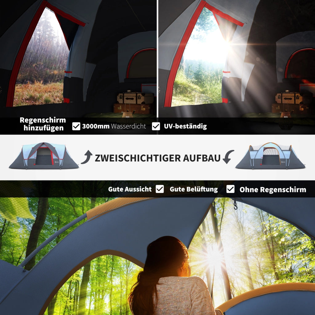 Tenda da campeggio per 5-6 persone; tenda a tunnel con pioli; tenda a cupola in poliestere; grigia; 4;55 x 2;3 x 1;8 m per avventure all'aperto