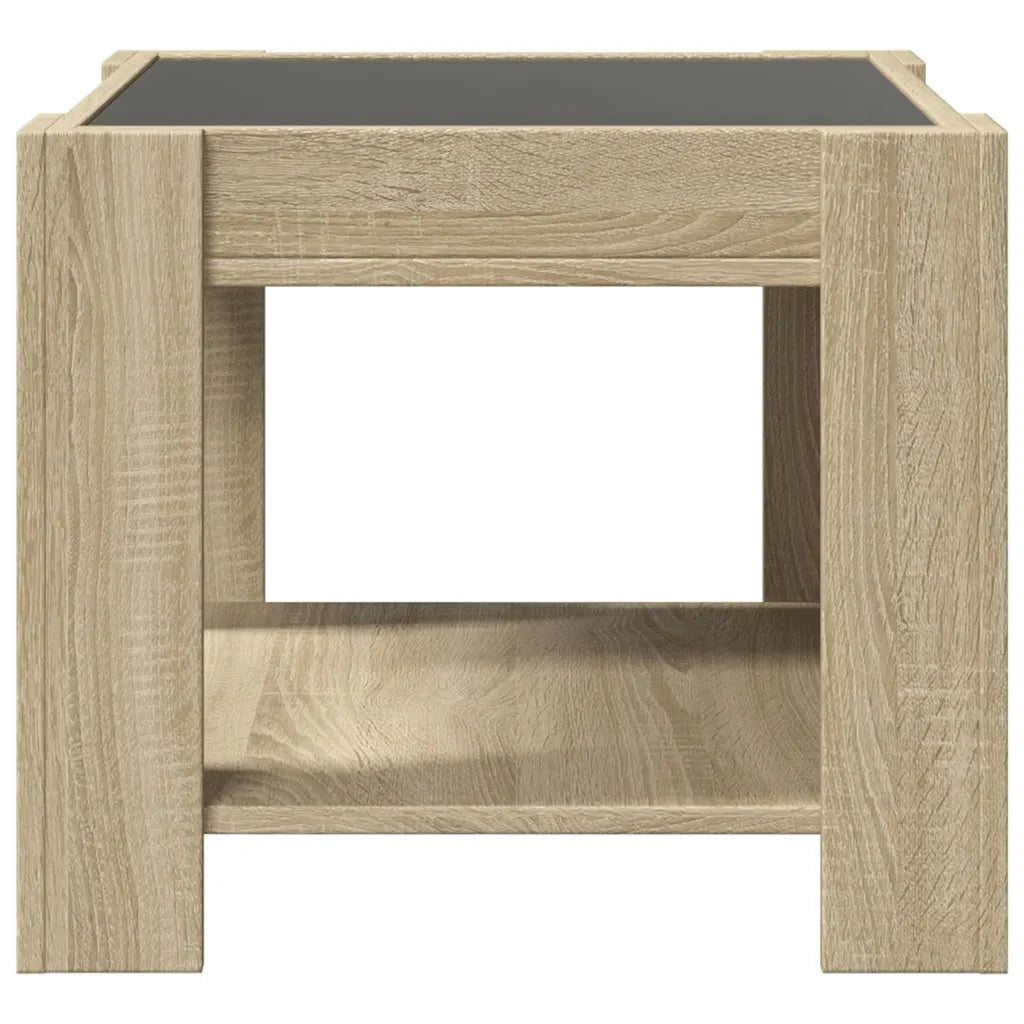 Tavolino Salotto con LED-Tavolino da soggiorno-Tavolo Rovere Sonoma 53x53x45 cm Multistrato