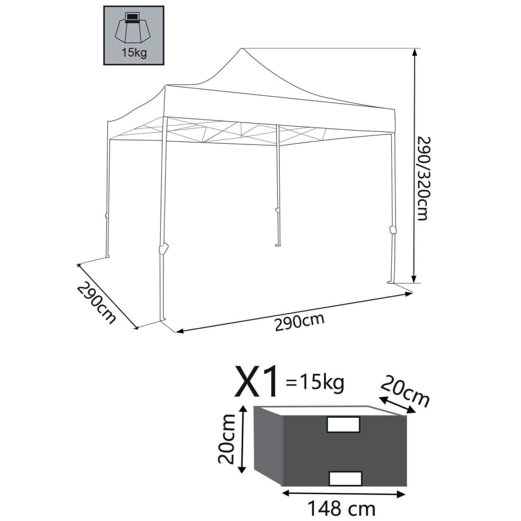Gazebo Pieghevole con sacca protettiva 3x3 in acciaio poliestere - WILSON