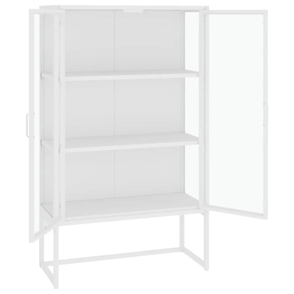 Credenza Alta Bianca 80x35x135 cm Acciaio e Vetro Temperato 335884