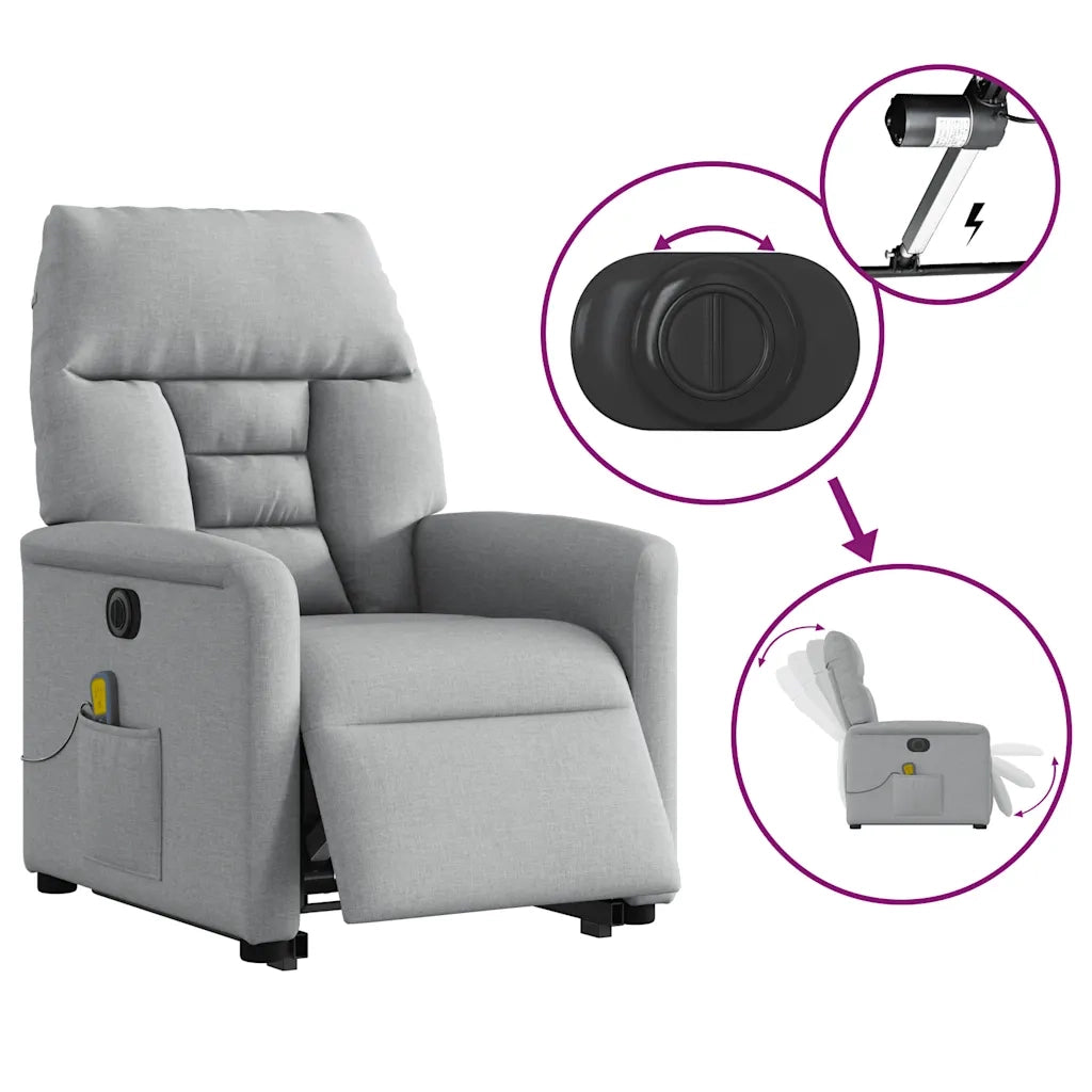 Poltrona Alzapersona Massaggi Elettrica Grigio Chiaro Tessuto