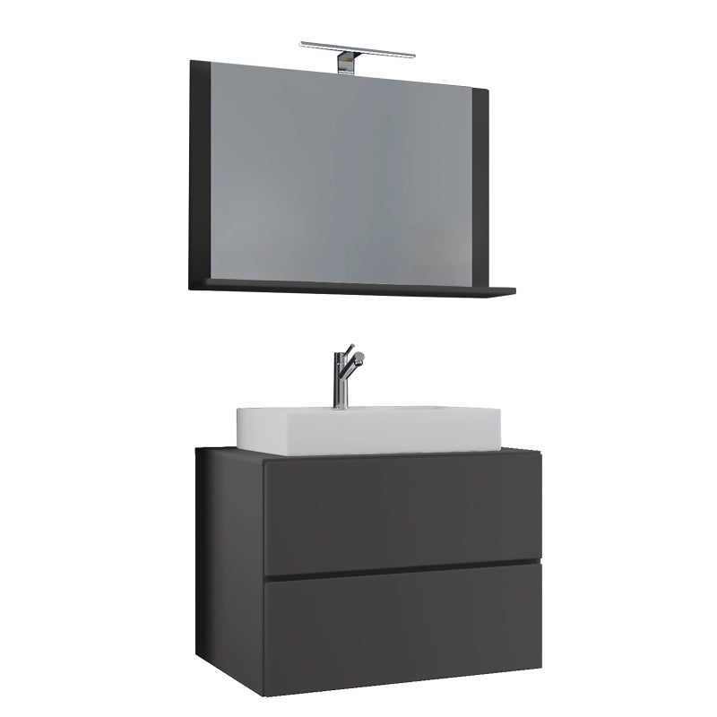 Luce di Ezooza Mobile Sospeso con 2 cassetti Large con lavabo in ceramica di alta qualità e specchio, Antracite , lavabo Bianco