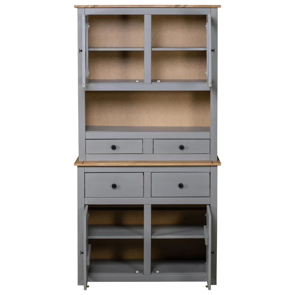 Credenza Grigia 93x40,5x180 cm in Legno Massello di Pino Panama cod mxl 47916