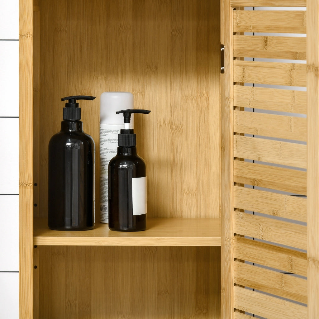 Mobile colonna bagno con 3 ripiani e ante persiane in bamb¨´ ¨C zephmum ¨C 60x30x200 cm