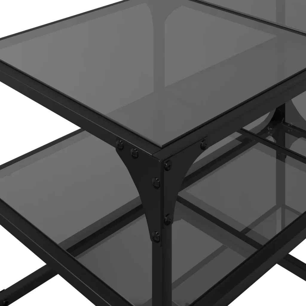 Tavolino da salotto | Tavolino da caff¨¨ | Tavolino da Soggiorno con Piano in Vetro Nero 78,5x40x45 cm Acciaio