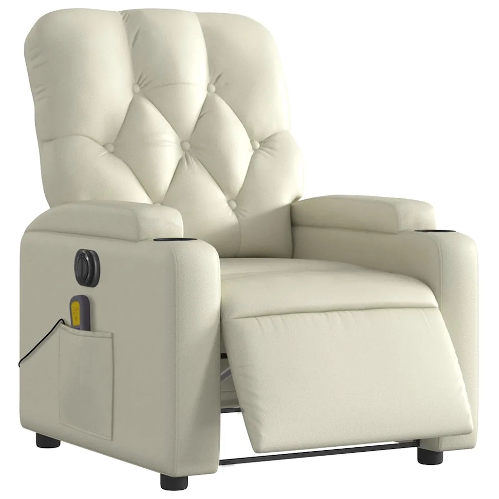 Poltrona Massaggiante | Sedia Relax Elettrica Reclinabile Crema Similpelle