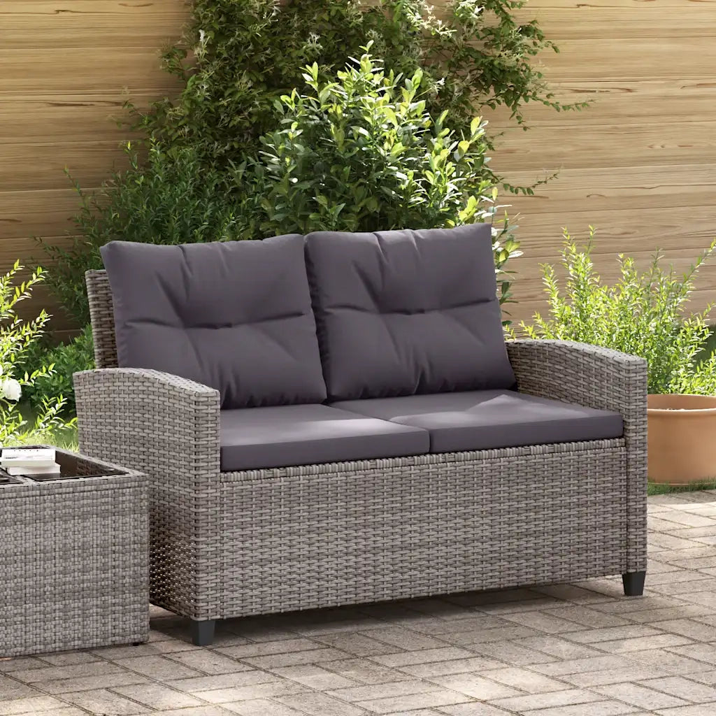 Divano da Giardino 2 Posti con Cuscini-Sofa da Giardino-Divano da esterno Grigio 124 cm Polyrattan