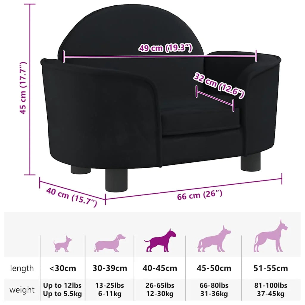 Cuccia per cani con cesto divano confortevole 66 x 40 x 45 cm velluto nero 02_0042781