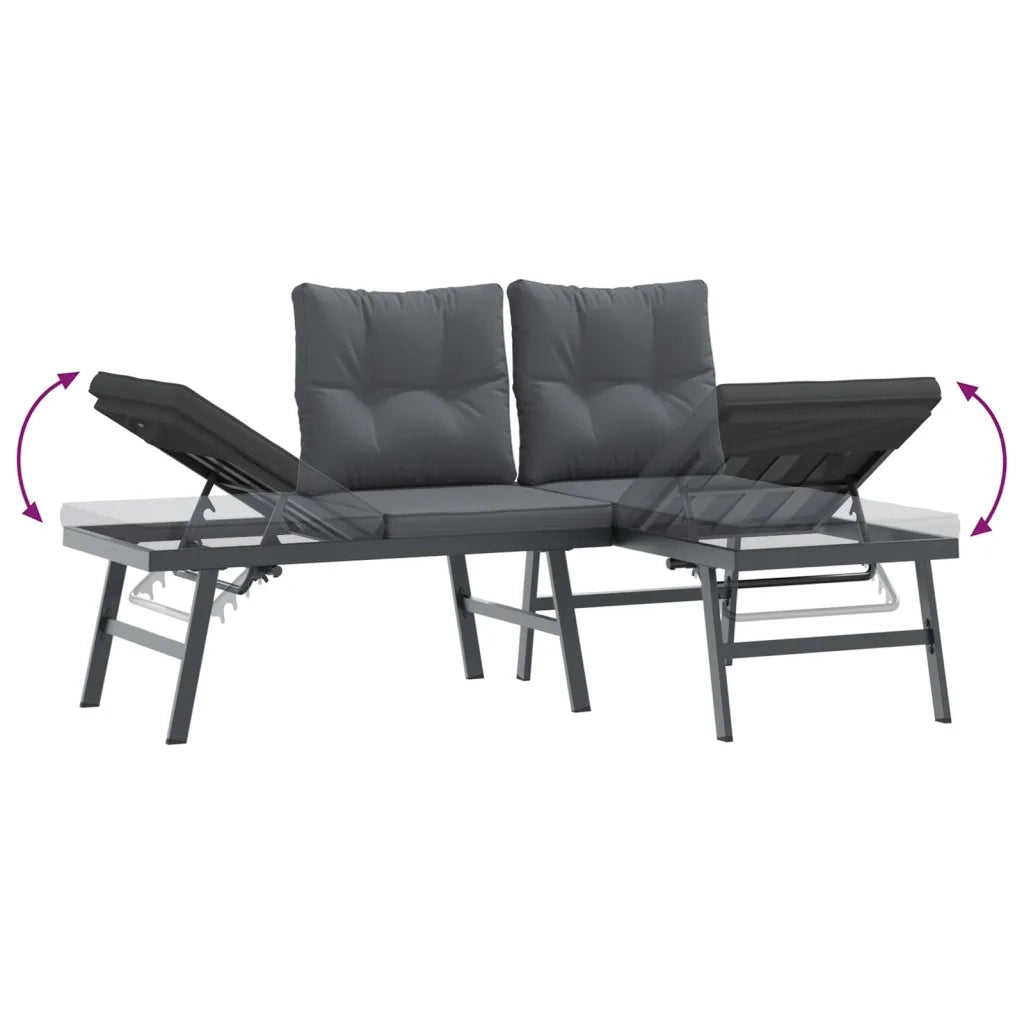 Set Panche Giardino Cuscini 7pz Nere Acciaio Verniciato Polvere 3283728