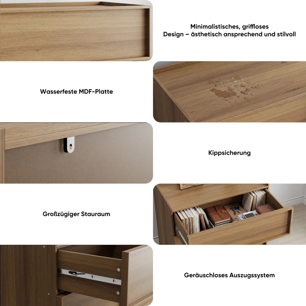 Cassettiera con 3 cassetti e guide in metallo - per soggiorno - 80×48×78 cm - rovere