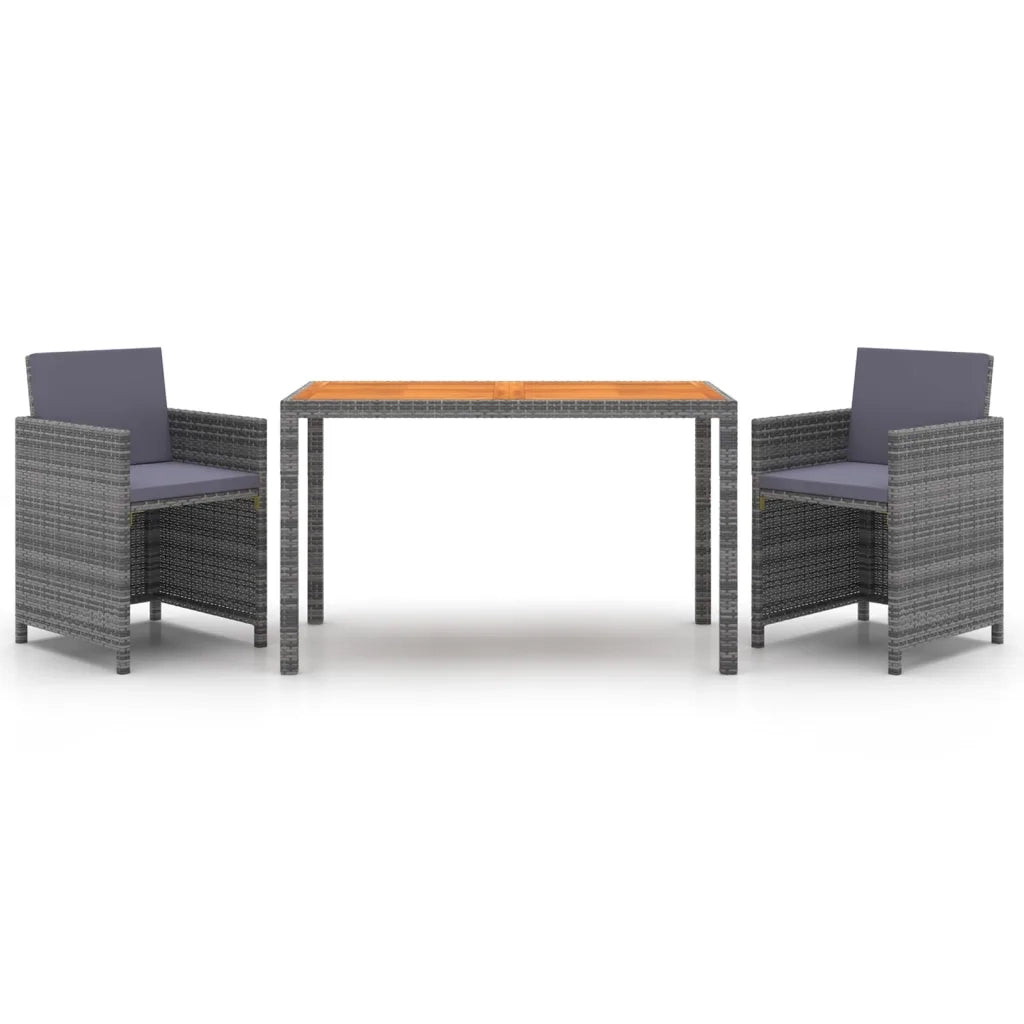 Set da Pranzo da Giardino 3 pz | Set Salotto da Giardino con Cuscini Polyrattan Grigio