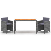 Set da Pranzo da Giardino 3 pz | Set Salotto da Giardino con Cuscini Polyrattan Grigio