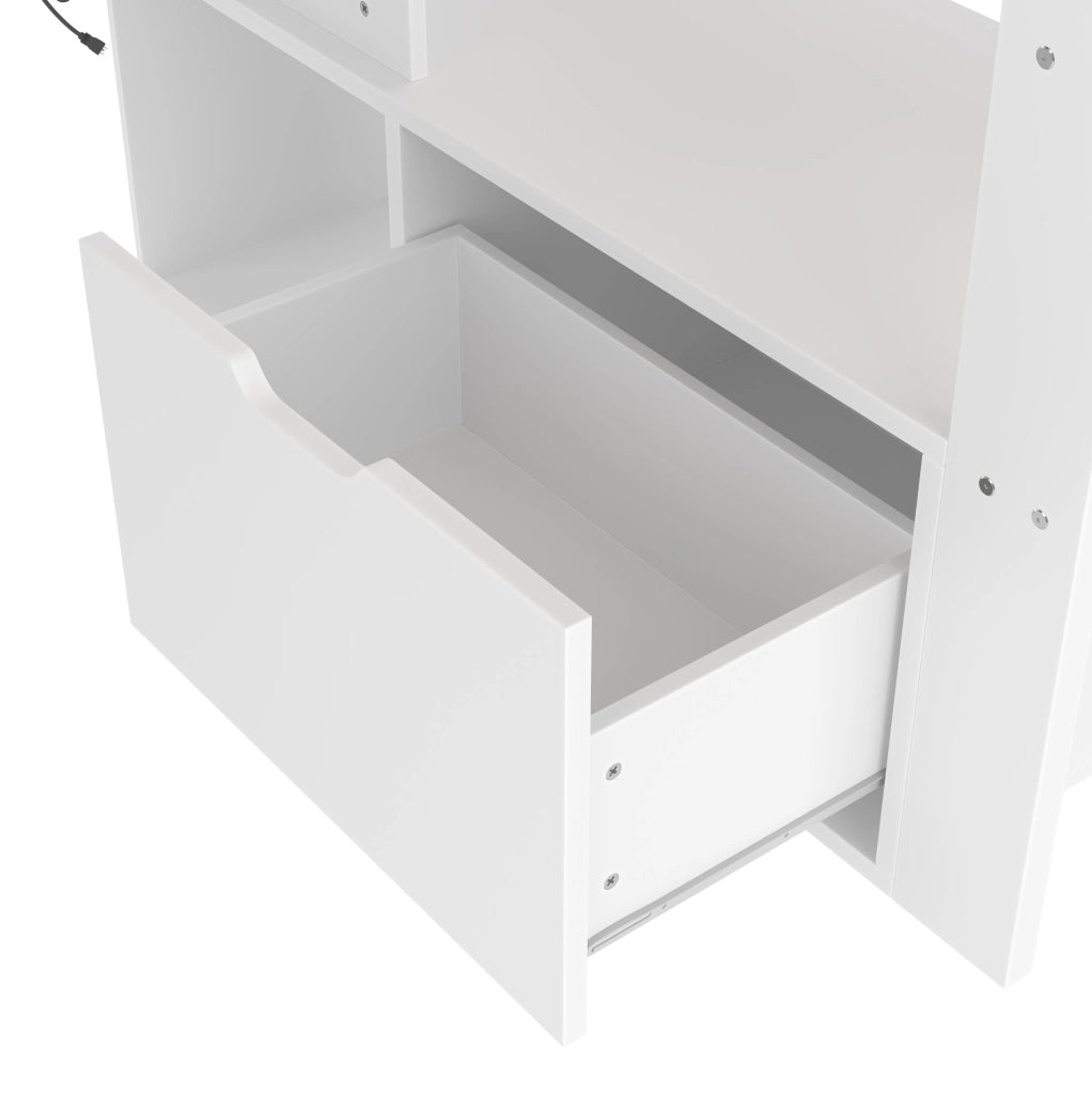 Letto a soppalco ULEVR 90x200 cm con scrivania, cassetto, ripiani e LED a 16 colori, bianco