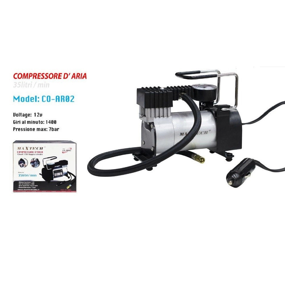 Trade Shop - Compressore Ad Aria Portatile Serbatoio 35l/min Alimentazione 12v 15a Maxtech Co-ar02 -