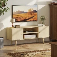 Mobile TV, per televisore fino a 140 cm, con 2 ante e 2 ripiani aperti 120x34x50cm Legno naturale