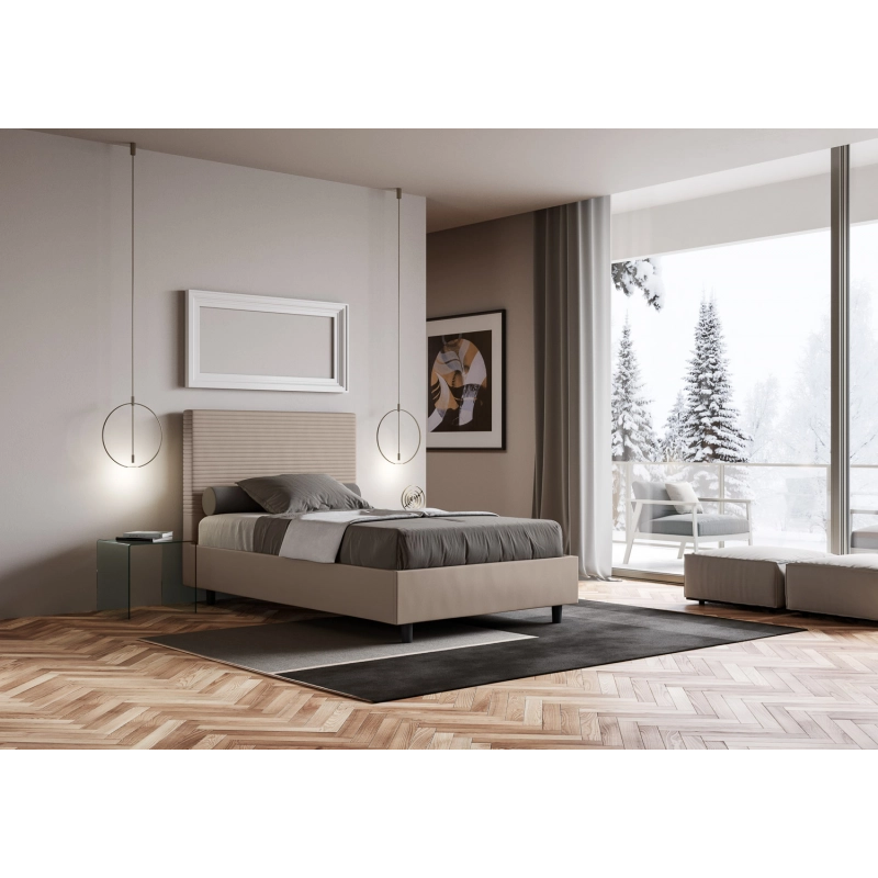 Letto imbottito Matrimoniale francese 140x200 cm Focus - Similpelle,Senza rete,Tortora