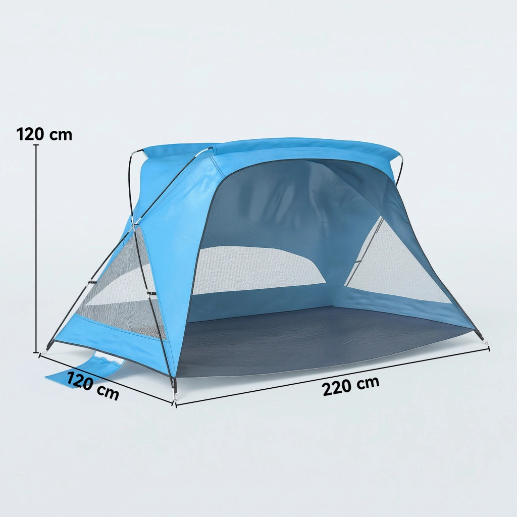 Tenda da spiaggia per 2-3 persone con sacchi di sabbia, porta, finestre, UPF30+ ¨C Minimal ¨C blu cielo