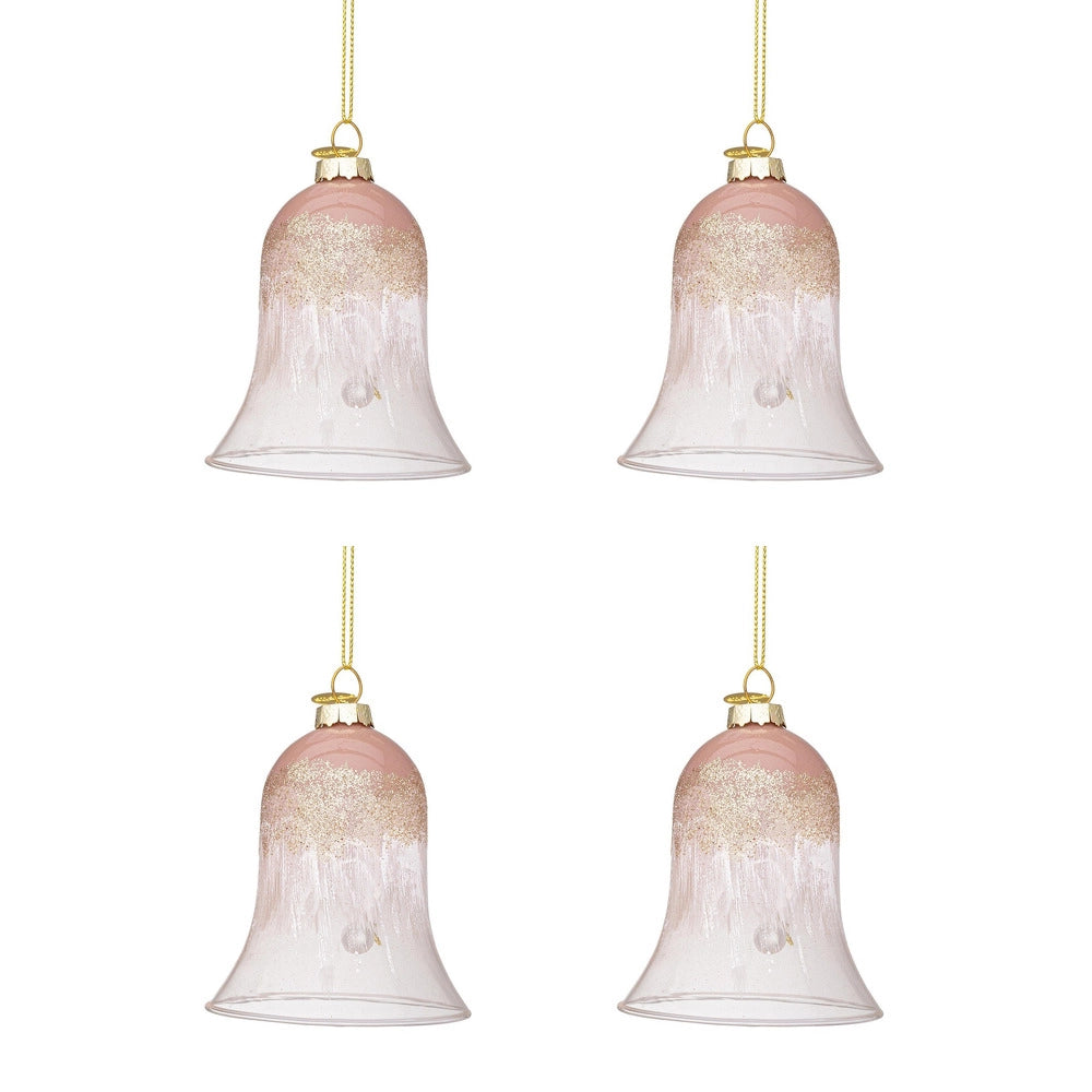 Campanella Albero di Natale in Vetro Sfumatura Rosa Bianco Elegance