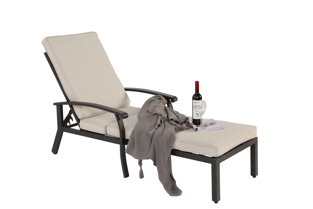 Chaise lounge 204x58x100/30 cm con schienale regolabile e cuscino in cotone; alluminio beige