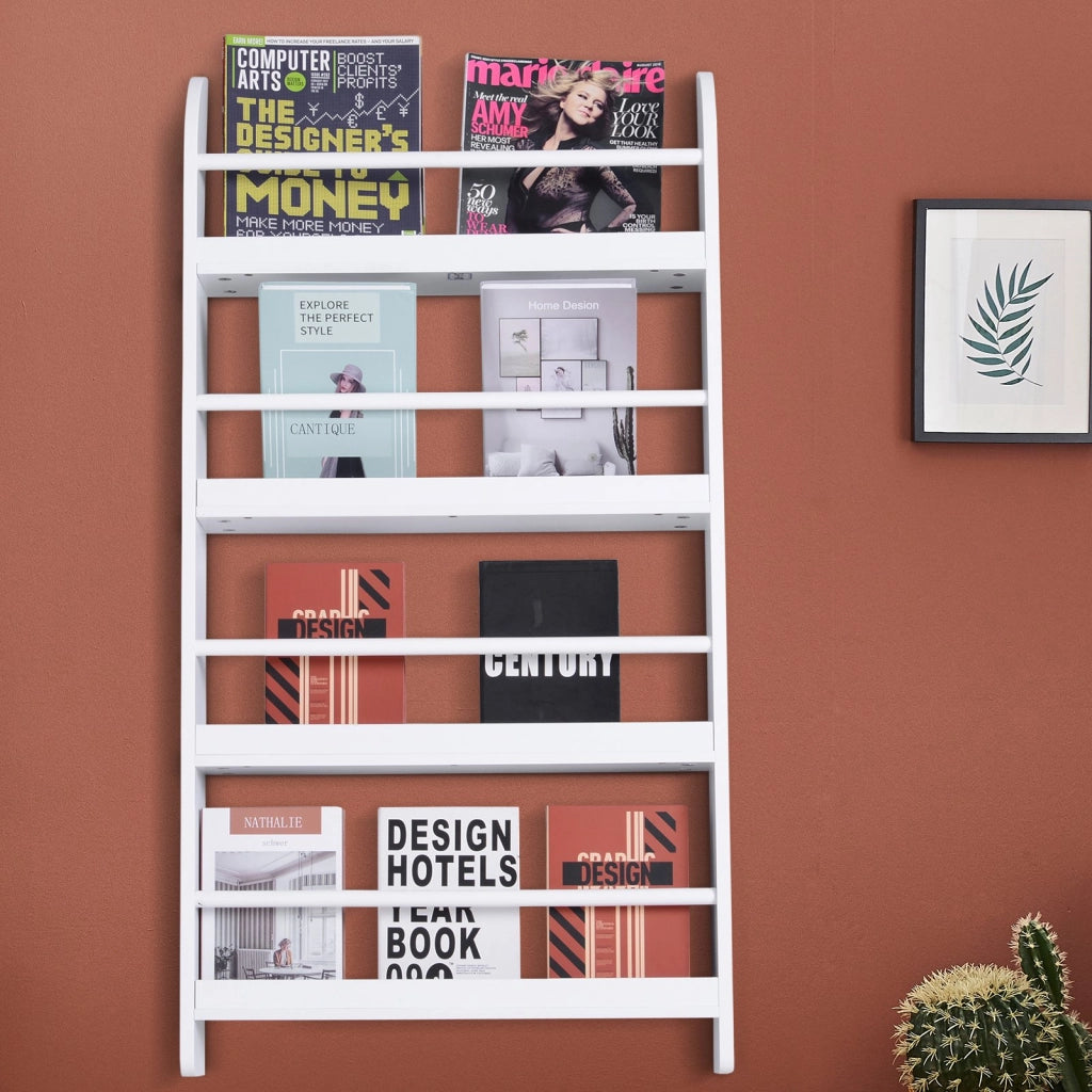 EasyComfort Libreria da Parete con 4 Ripiani in Legno Bianco Impermeabile, Carico Massimo 30kg (59cm x 12cm x 113cm)